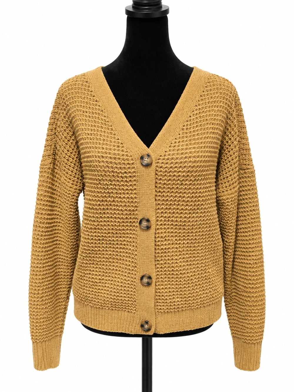 Moon & Madison L Camel Brown Chenille Knit Button Front Cardigan